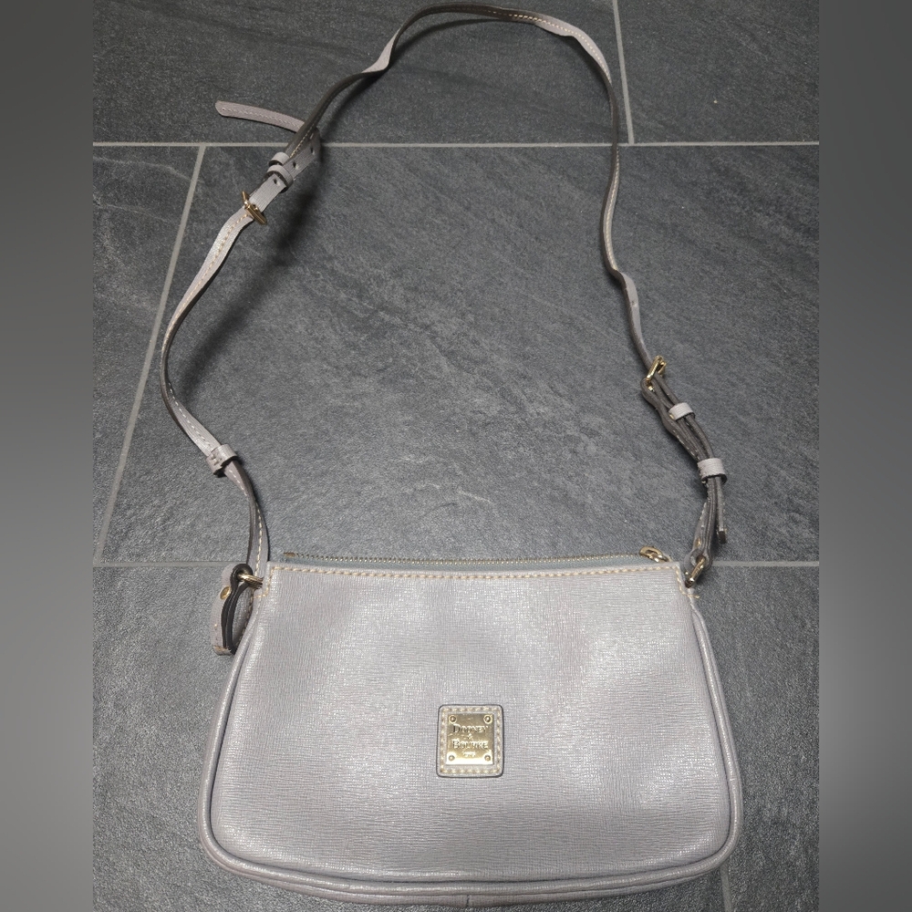 Vintage Dooney & Bourke Saffiano Lexi Crossbody Bag - Oyster Gray Color - EUC